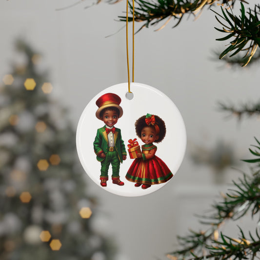 African American Brother and Sister Ceramic Ornament